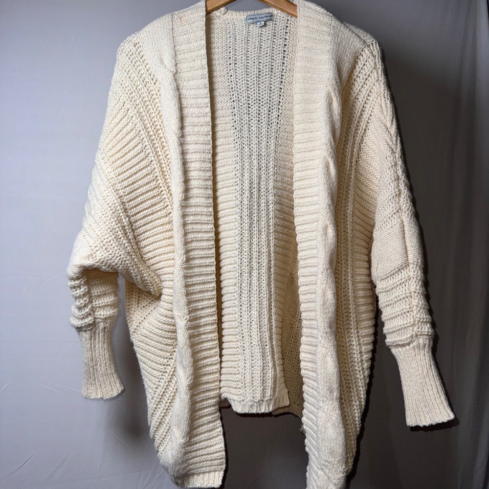 Simply Southern Cream Cable Knit Cardigan Sweater Womens Large Cocoon Dolman L
